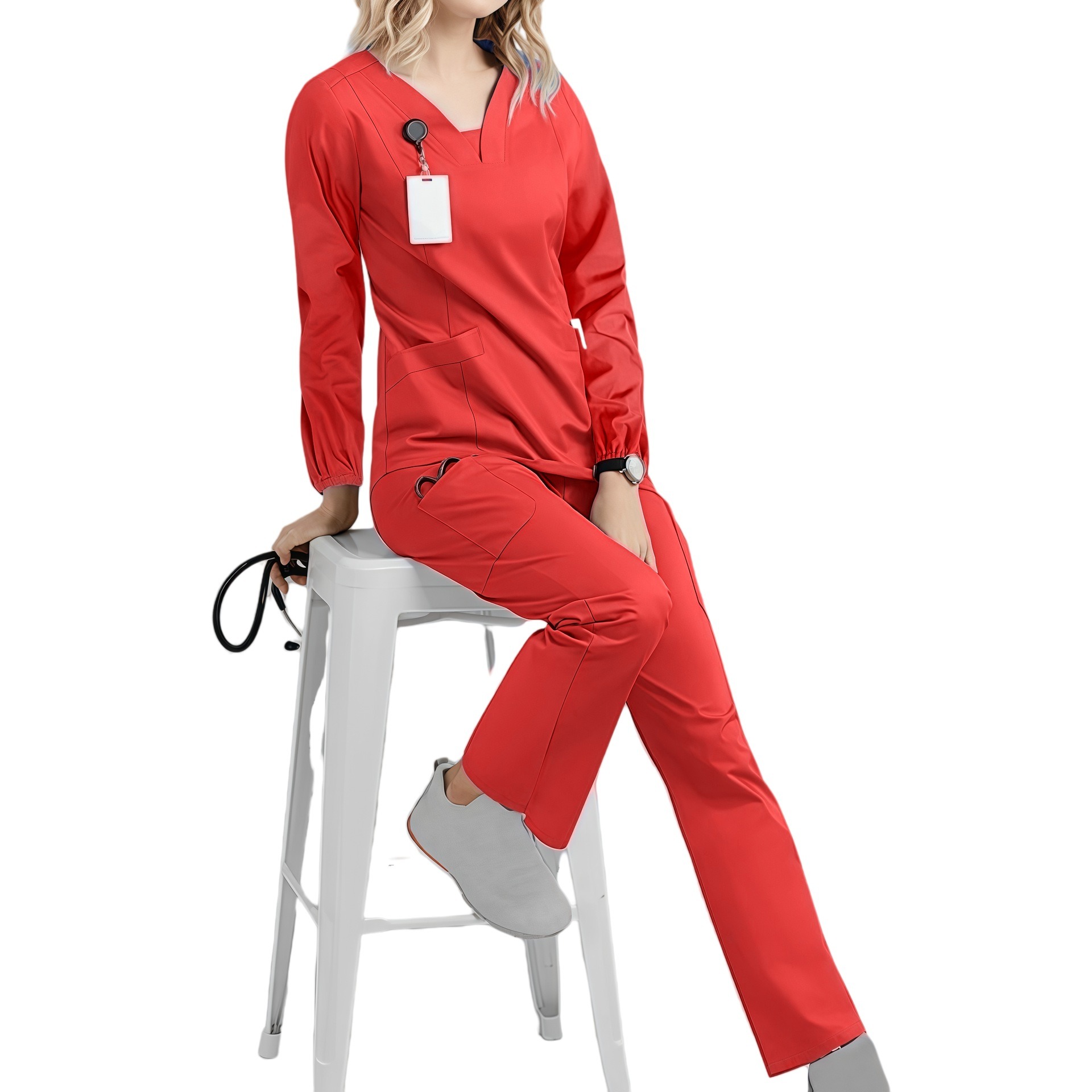 Ensemble de tenues médicales à manches longues pour hommes et femmes, uniformes de travail, pantalon de jogging, accessoires pour infirmières, clinique dentaire, toilettage des animaux, ensemble haut et pantalon de travail