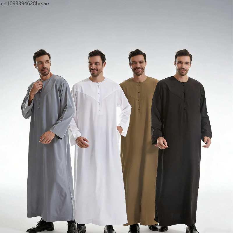 Thobe – Robe traditionnelle arabe à manches longues pour hommes, caftan musulman, vêtements islamiques pour hommes, coupe ample, vêtements de cérémonie décontractés