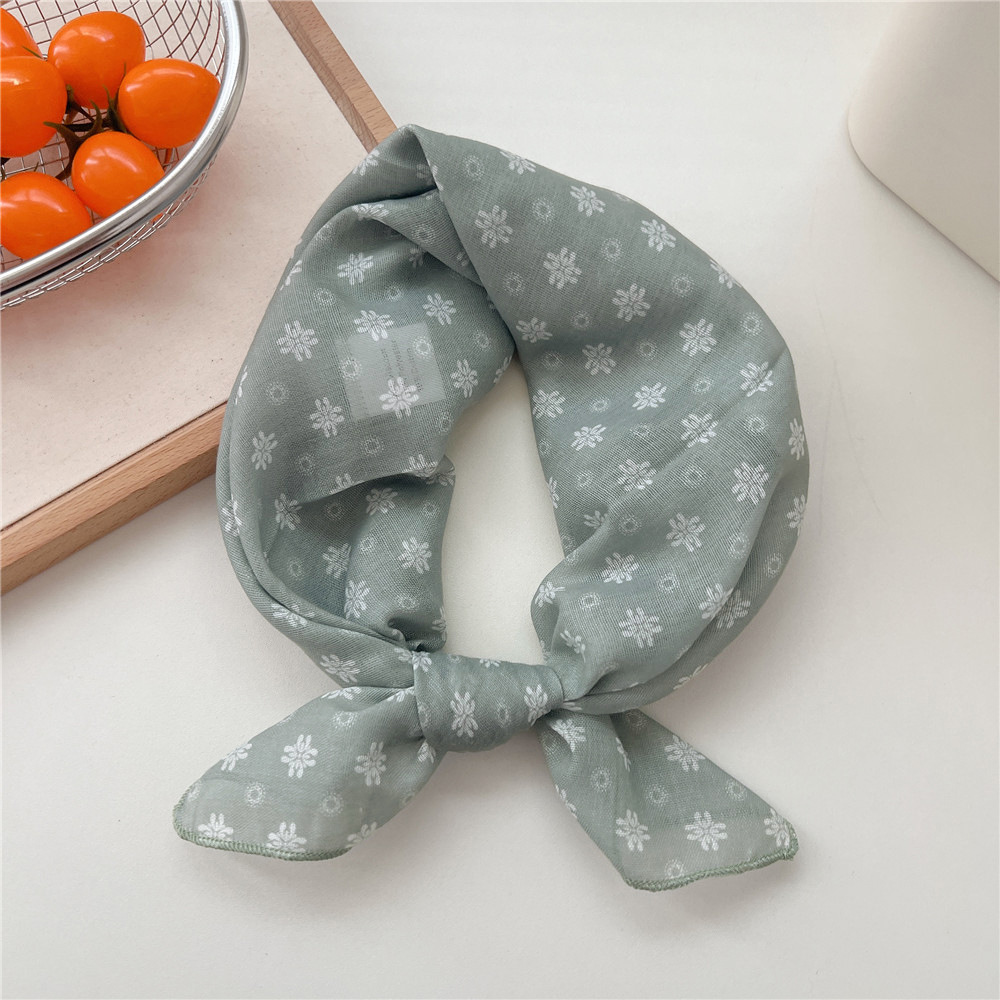 55cm mode femmes fleur coton lin petite écharpe carrée été femmes polyvalent doux mignon écharpe bandeau cheveux accessoires