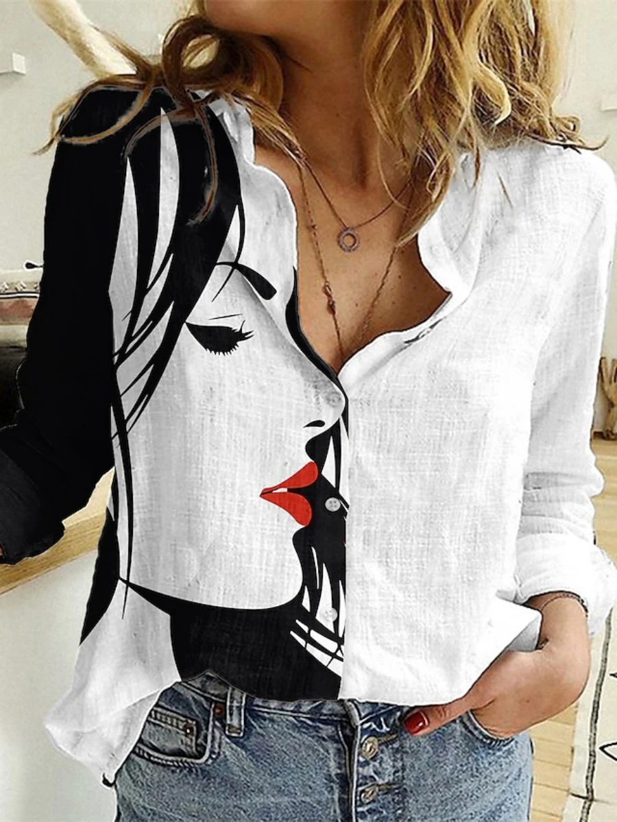 Chemise ample élégante pour femme, décontractée pour le week-end, imprimé floral 3D, chemise à manches longues pour femme, hauts et chemisiers tendance pour femme