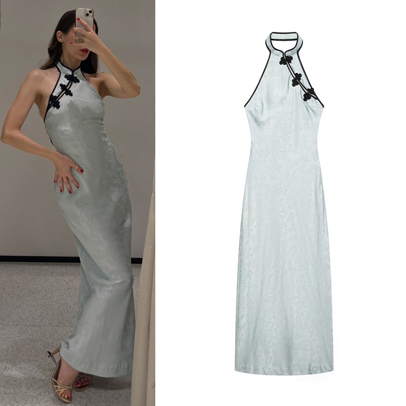 Robe Midi Femme 2026 Nouvelle Collection Été – Robe Jacquard Dos Nu à Nœuds pour Femme – Robe de Soirée Chic et Sexy pour Dames