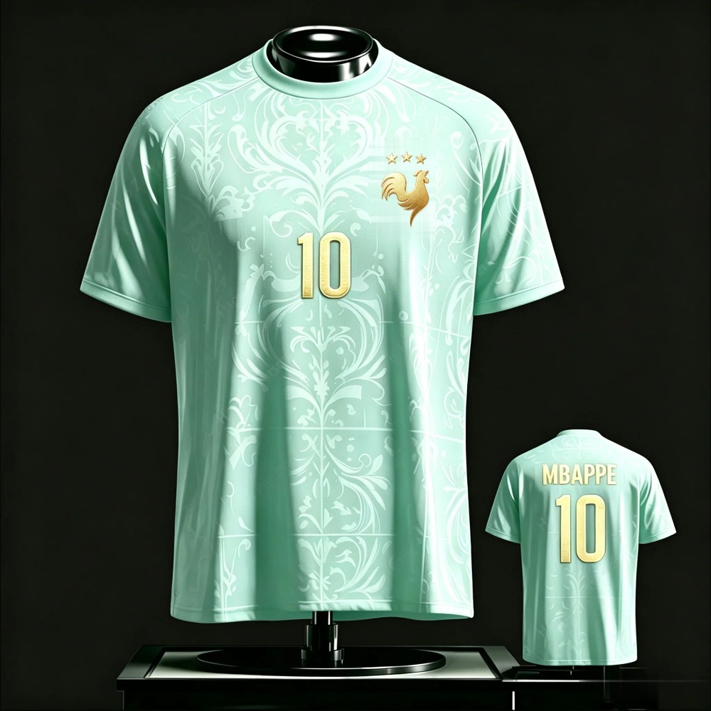 Nouveau maillot de football style français avec badge Coq Doré imprimé, T-shirt respirant à col rond et manches courtes, hauts de sport d'extérieur unisexe