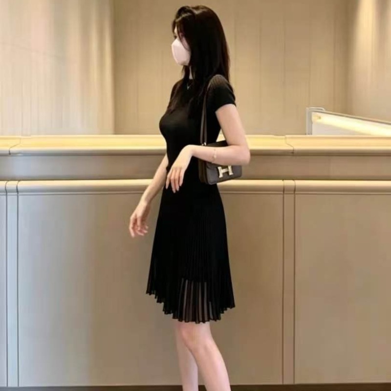 Jupes plissées en mousseline de soie pour femmes, élégantes, à taille élastique, style coréen, avec doublure, coupe trapèze, pour le bureau, vêtements féminins