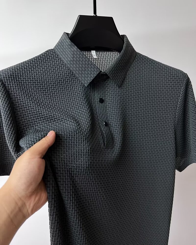 Polo en soie glacée XL-5XL pour homme, T-shirt d'été à manches courtes, col revers, décontracté, respirant, haut simple