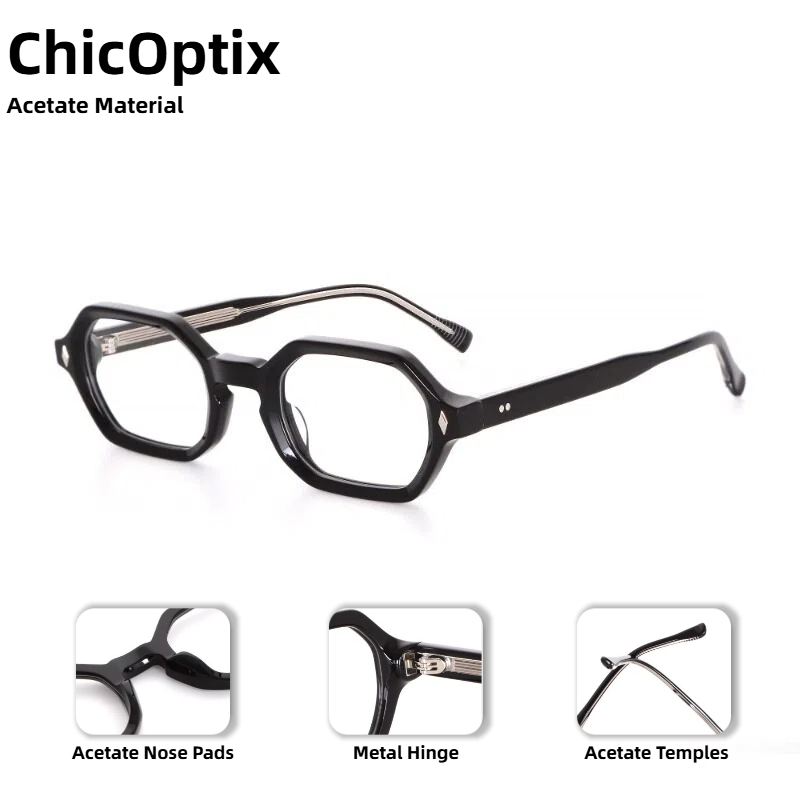 Lunettes optiques polygonales à petite monture pour femmes, rétro, luxe, Design à rivets, monture en acétate, verres transparents