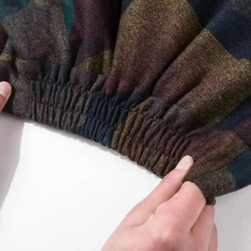 Jupe trapèze longue mi-longue en laine à carreaux taille haute pour femme, grande taille, mode automne-hiver, vêtements décontractés pour femme