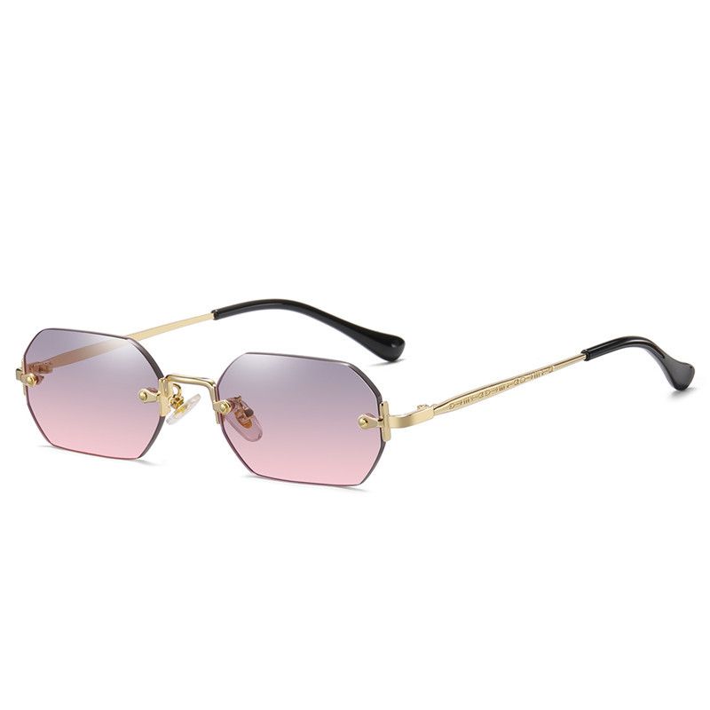 Lunettes de soleil unisexe légères à verres bleus 2026, sans monture, rectangulaires, polygones, monture dorée, UV400, anti-reflet, en acier inoxydable, dégradé, tendance