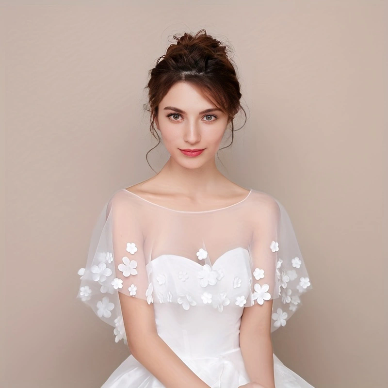 Robe de mariée tête et épaules châle mariée maille fleur cape petit manteau fleurs fines bras recouverts de diamants châle polyvalent