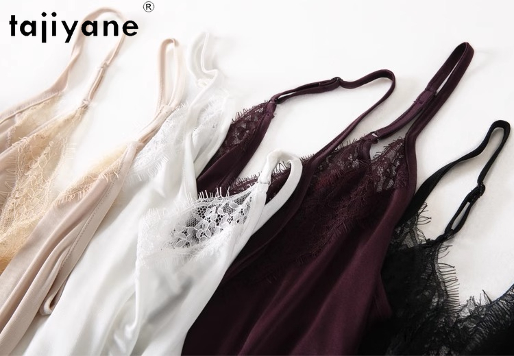 TAJIYANE 70% robes en soie de mûrier véritable 2025 femme été tricot soie robe à bretelles Sexy col en v frocs femmes vêtements