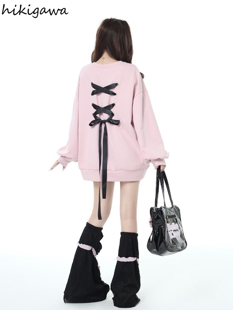 Sweat-shirt à manches longues et col rond pour femme, vêtement doux, décontracté, Y2k, à la mode, japonais, Y2k, 2025