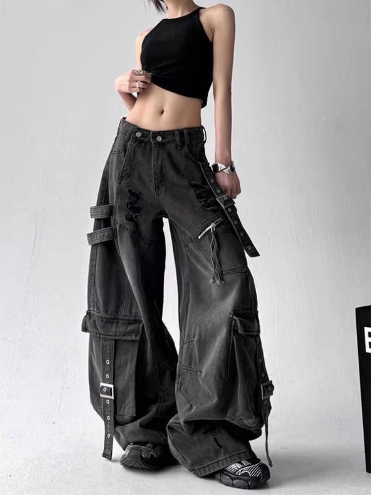 Jean noir femmes Style américain Y2K 90S Vintage taille haute Jean pantalon droit Streetwear décontracté ample jambe large Denim pantalon