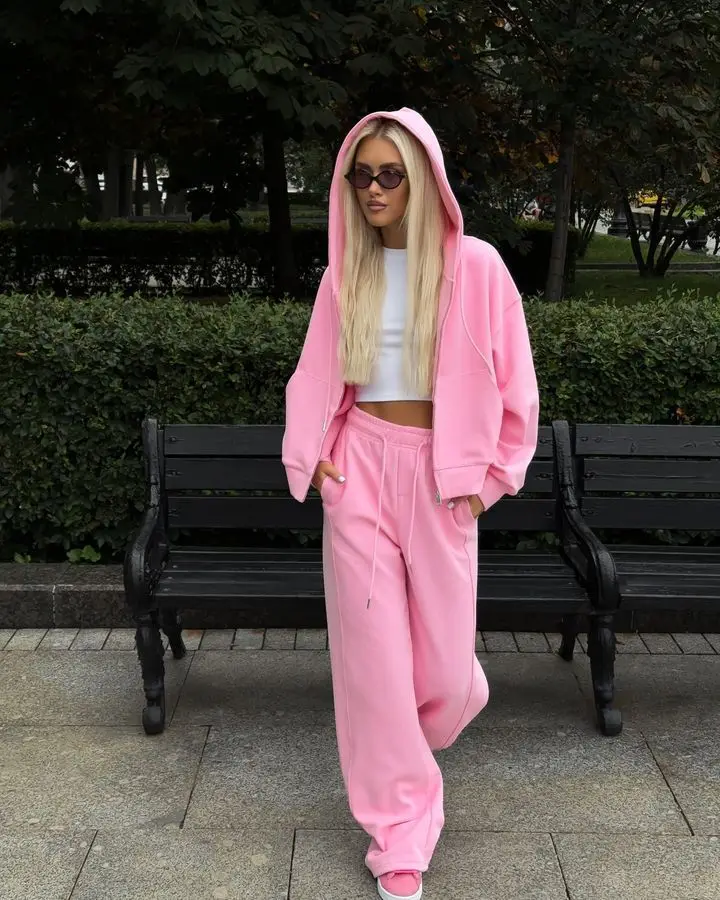 Sweat-shirt deux pièces pour femmes, ensemble assorti, pantalon, survêtement, taille élastique, Streetwear, pantalon, survêtement, Y2k, Sports d'automne et d'hiver
