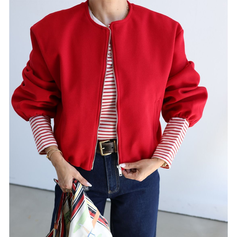 MUJER rouge fermeture éclair Bomber vestes pour femmes doux recadrée vestes femme 2025 à manches longues femme veste de sport nouveau dans les vêtements d'extérieur