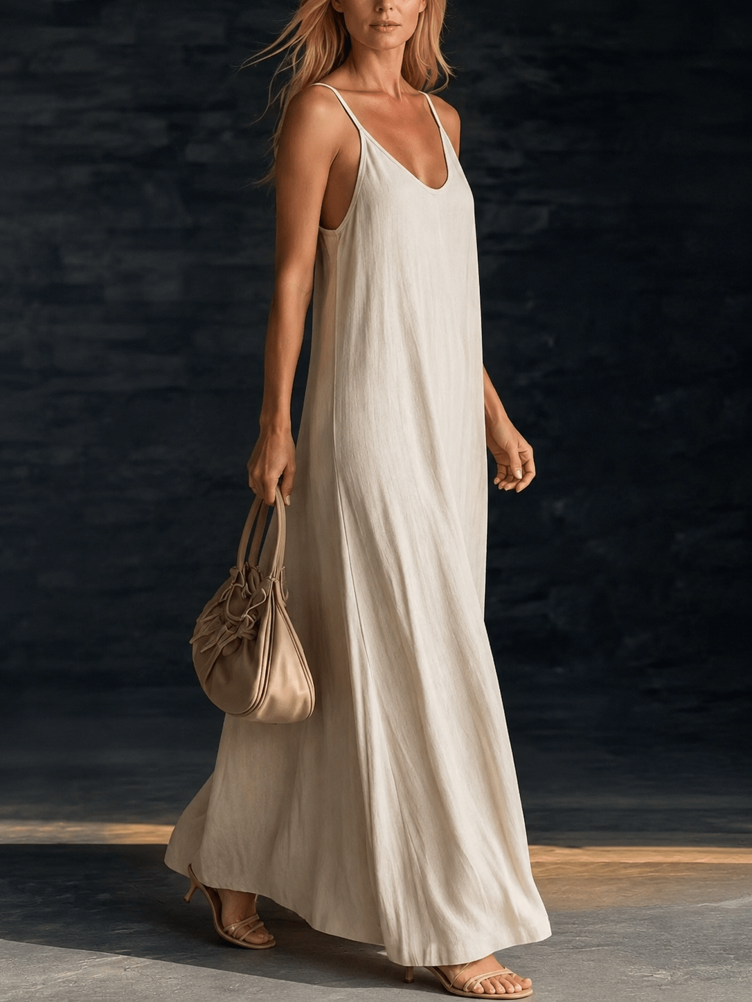 Robe longue ample pour femme avec fines bretelles