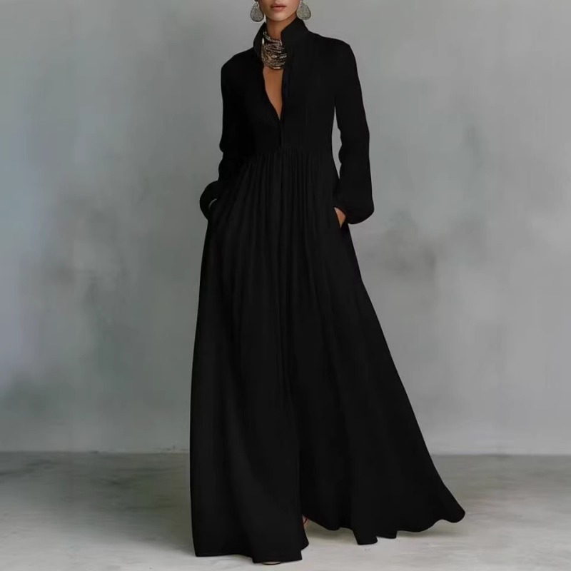Robe plissée rétro française pour femmes, manches longues, taille cintrée, robe midi élégante, décontractée, pour les vacances à la plage, mode féminine