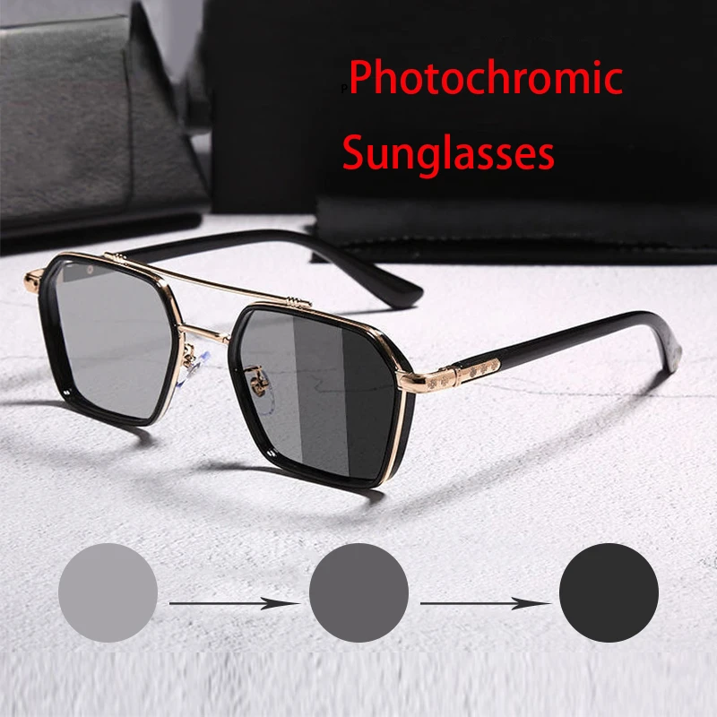 Lunettes de soleil photochromiques pour femmes/hommes, monture métallique UV400, lunettes de mode