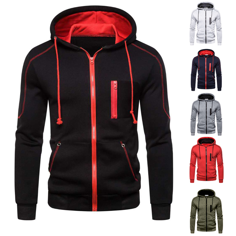 Sweat à capuche de sport pour hommes, décontracté, essentiel, doublé d'hiver, avec poche zippée en polaire, vêtements pour tous les jours, extérieur, noir