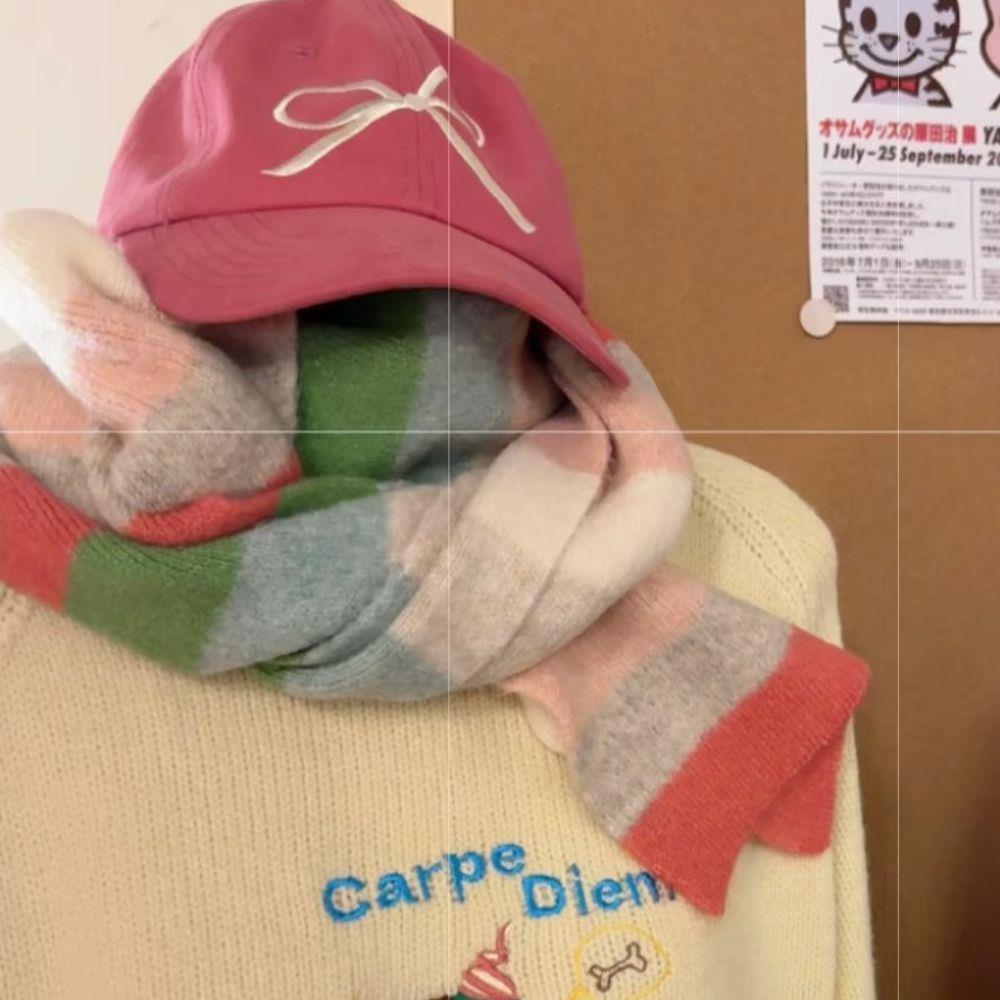 Harajuku Y2K arc-en-ciel rayé tricoté écharpe Style coréen longues écharpes automne hiver tricots châle Foulards chaud laine cou écharpe