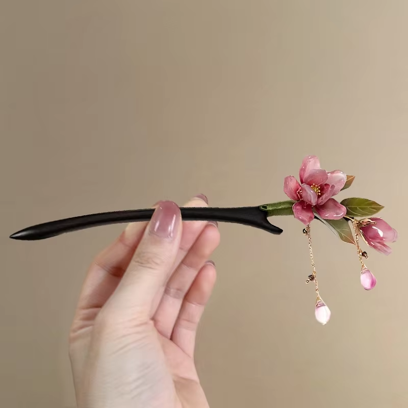 Nouvelle épingle à cheveux style chinois avec pompon, style ancien, faite à la main, motif fleur de lotus, pour femme
