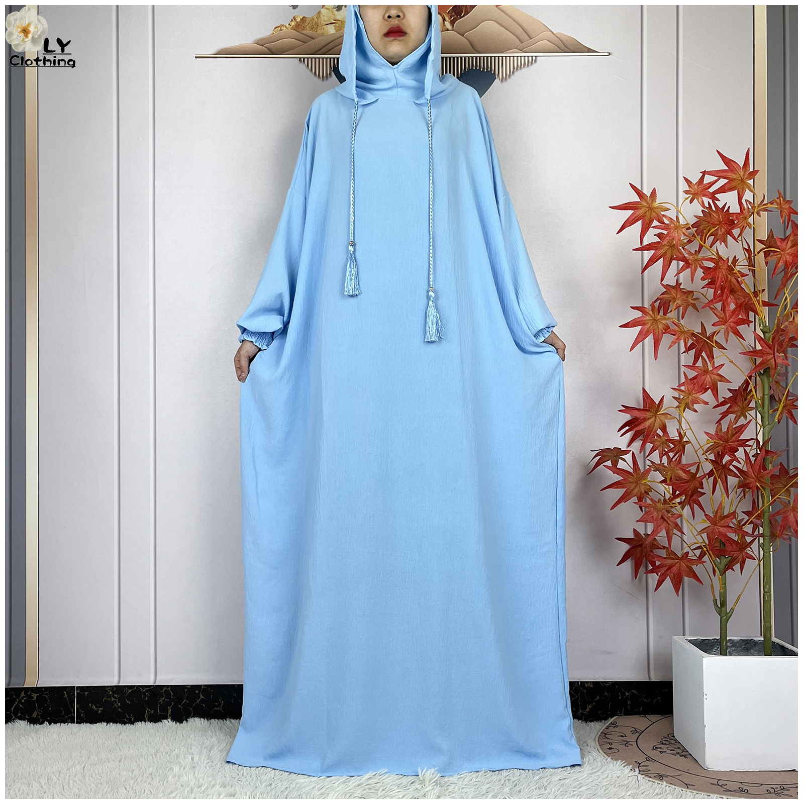 Nouveau Style Ramadan musulman deux chapeaux à manches longues Abaya Femme Islam vêtements de prière dubaï turquie Caftan Robe ample femmes Robe caftan
