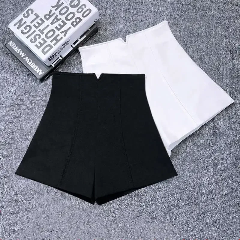 Blanc noir Stretch costume Shorts femmes nouveau Mini court Femme taille haute Shorts femmes pantalons chauds élégant jambe large été Shorts C5378
