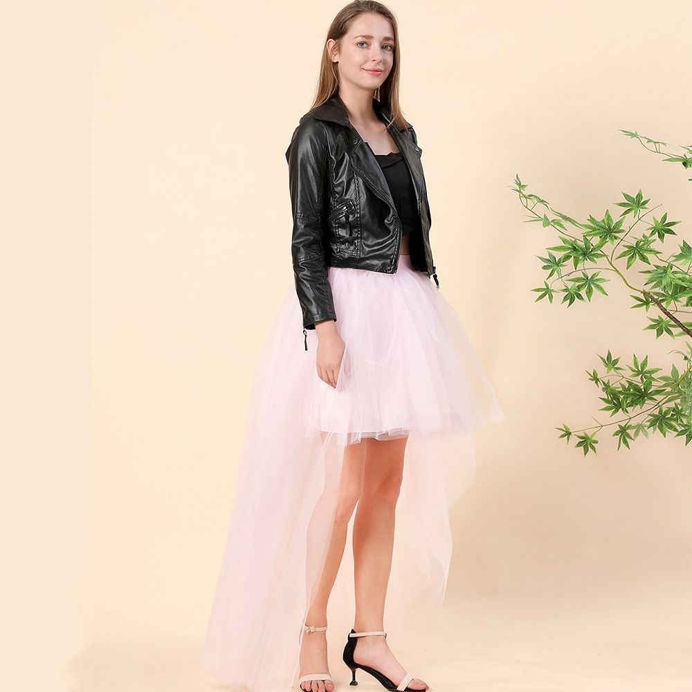 Jupe longue en tulle à 4 couches, style tutu noir asymétrique, chic, avec crinoline, accessoires de mariage, Rockabilly