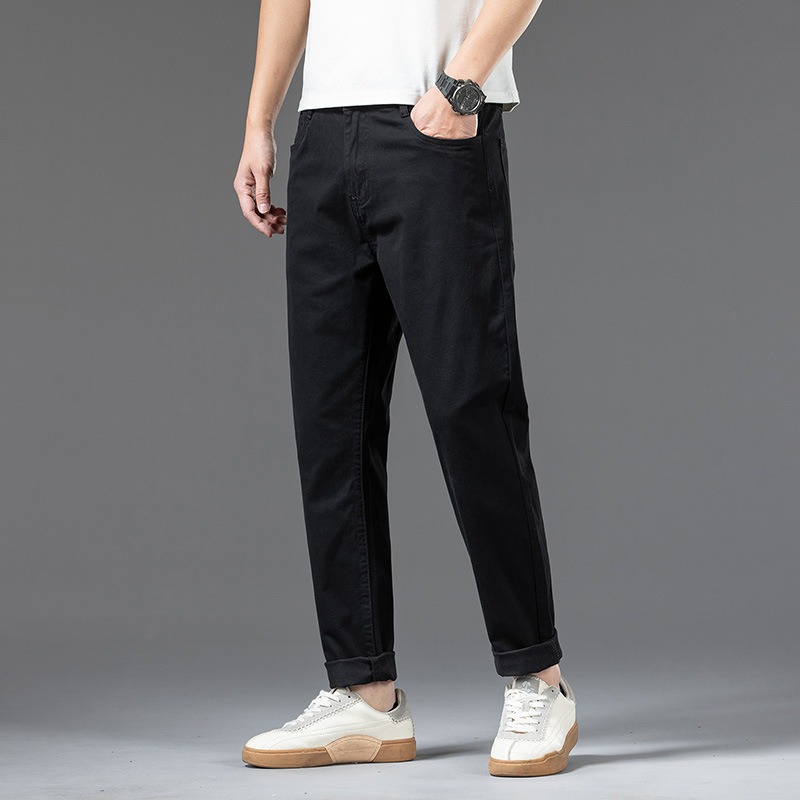 Pantalon en coton pour hommes, grande taille 48 46 44 42, élastique, vin, rouge, bleu, noir, pantalon décontracté, ample, extensible, chinois, droit, vêtements masculins
