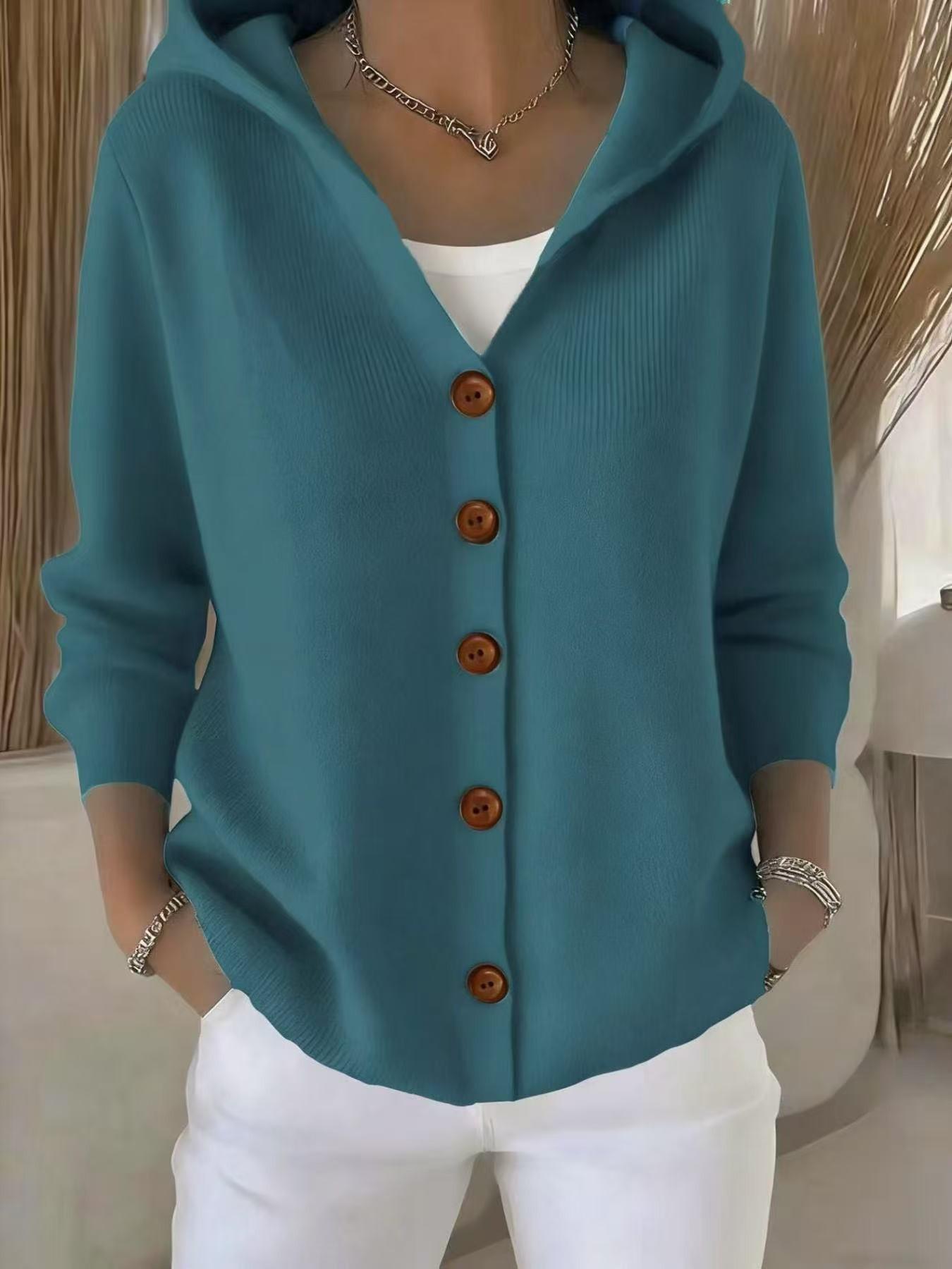 Cardigan en tricot à capuche pour femme 2026, simple et décontracté, idéal pour le printemps et l'automne