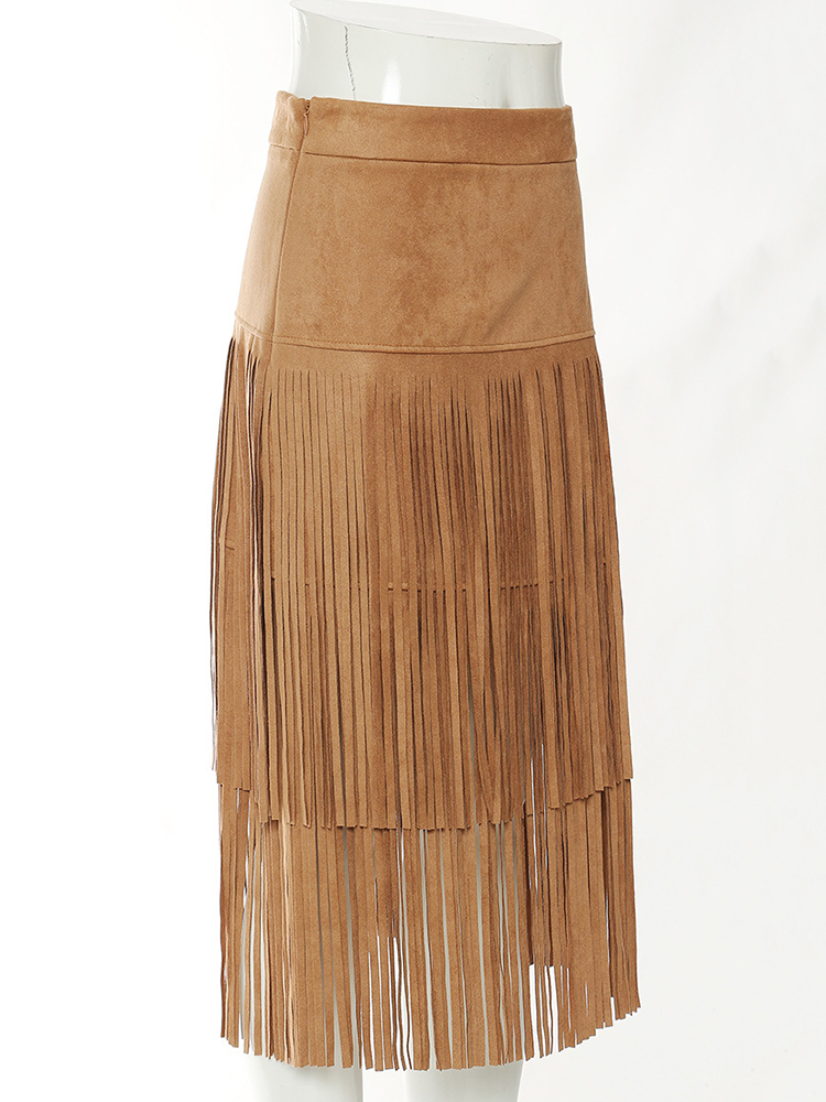 [EAM] Jupe longue asymétrique élégante à taille haute kaki avec pompons pour femme, nouvelle collection Printemps-Automne 2026 1DE8926
