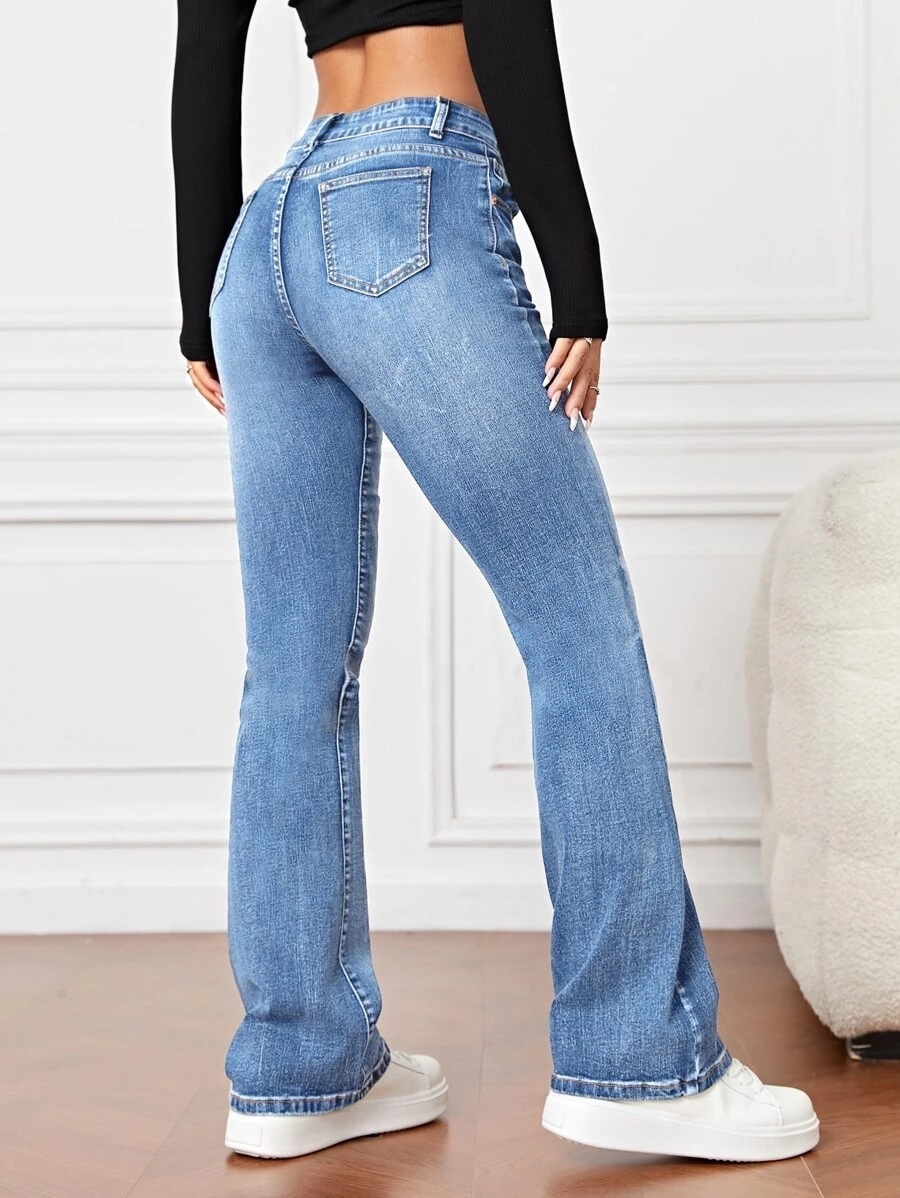 Jean taille haute pour femmes, nouvelle mode quatre saisons, Simple, confortable, Denim extensible, pantalon légèrement évasé, Streetwear pour femmes