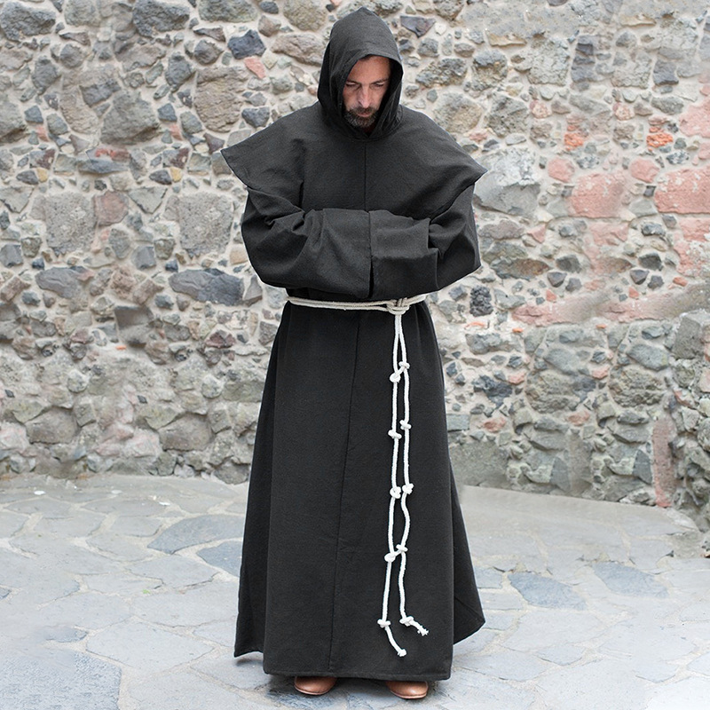 Costume de Moine Renaissance Grande Taille pour Homme, Robe Religieuse de Prêtre avec Capuche pour Fête d'Halloween