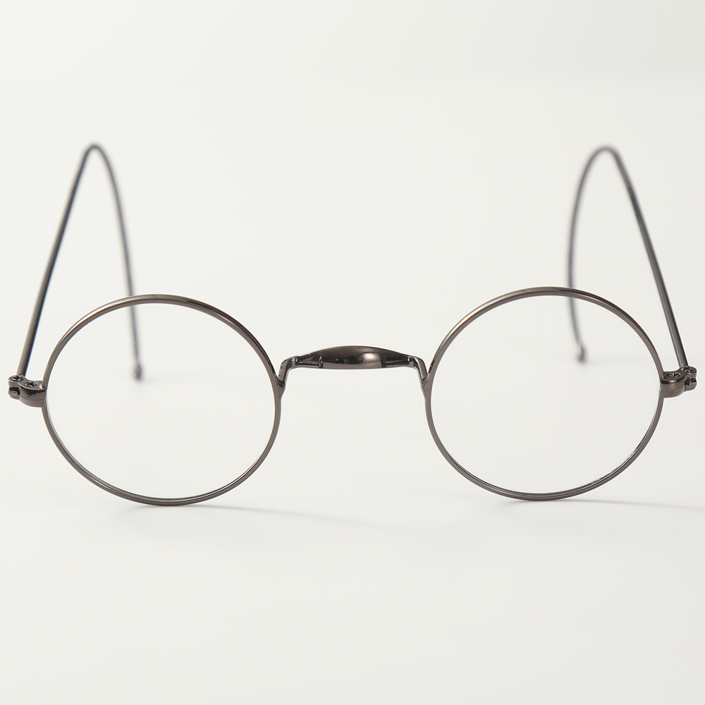Lunettes rondes vintage de 44 mm avec monture en fil doré sans plaquettes de nez, monture optique avec branches en câble pour un ajustement sécurisé