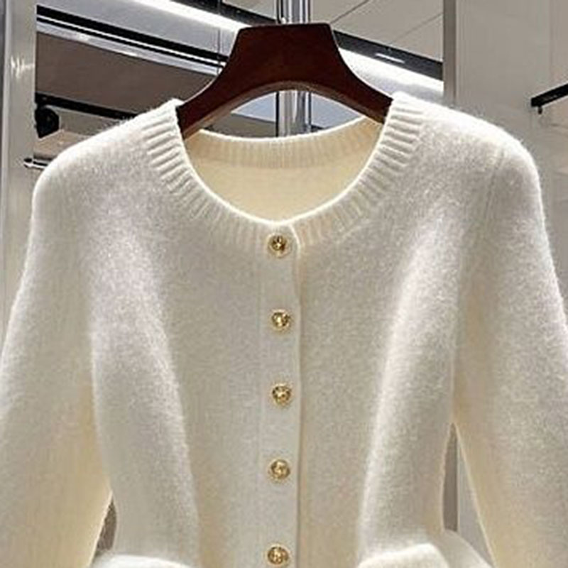 Cardigan en tricot à col rond pour femmes, pull coréen, tricots OutChester, vestes pour femmes, beige, doux, mode automne, Y-Chester