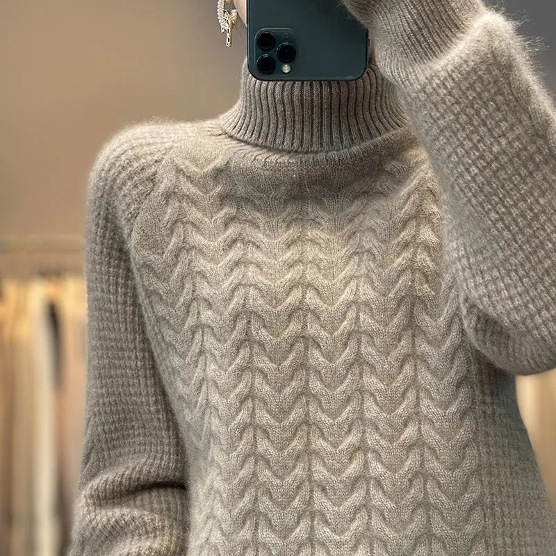 Pull en cachemire à col roulé pour femme, nouveau modèle automne-hiver, pull décontracté en tricot, streetwear.