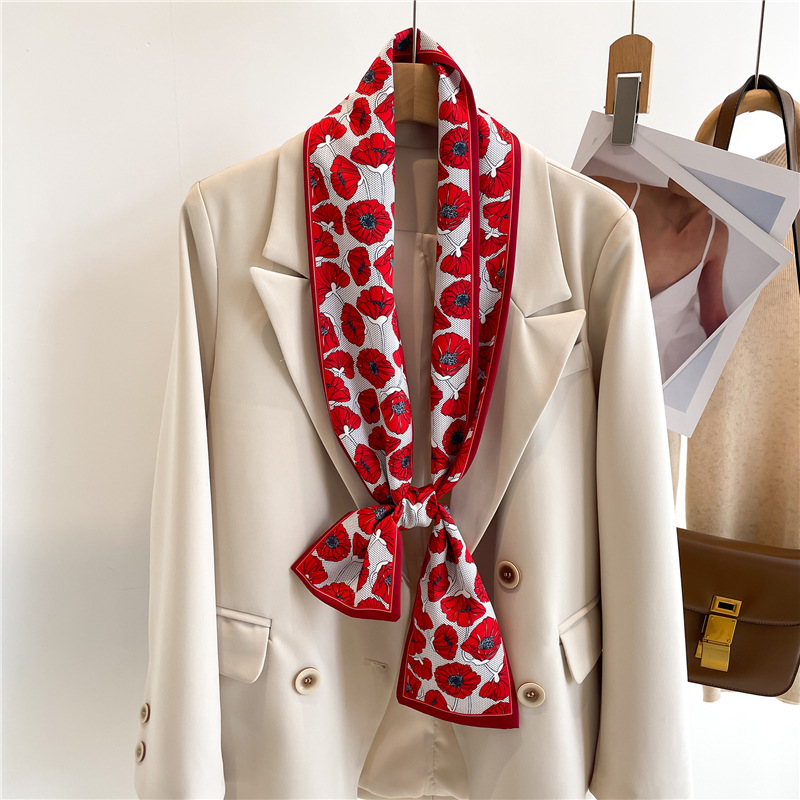 Nouvelle écharpe double couche haut de gamme, écharpe décorative, écharpe d'été à franges, cravate, polyvalente, fine, étroite, pour femme