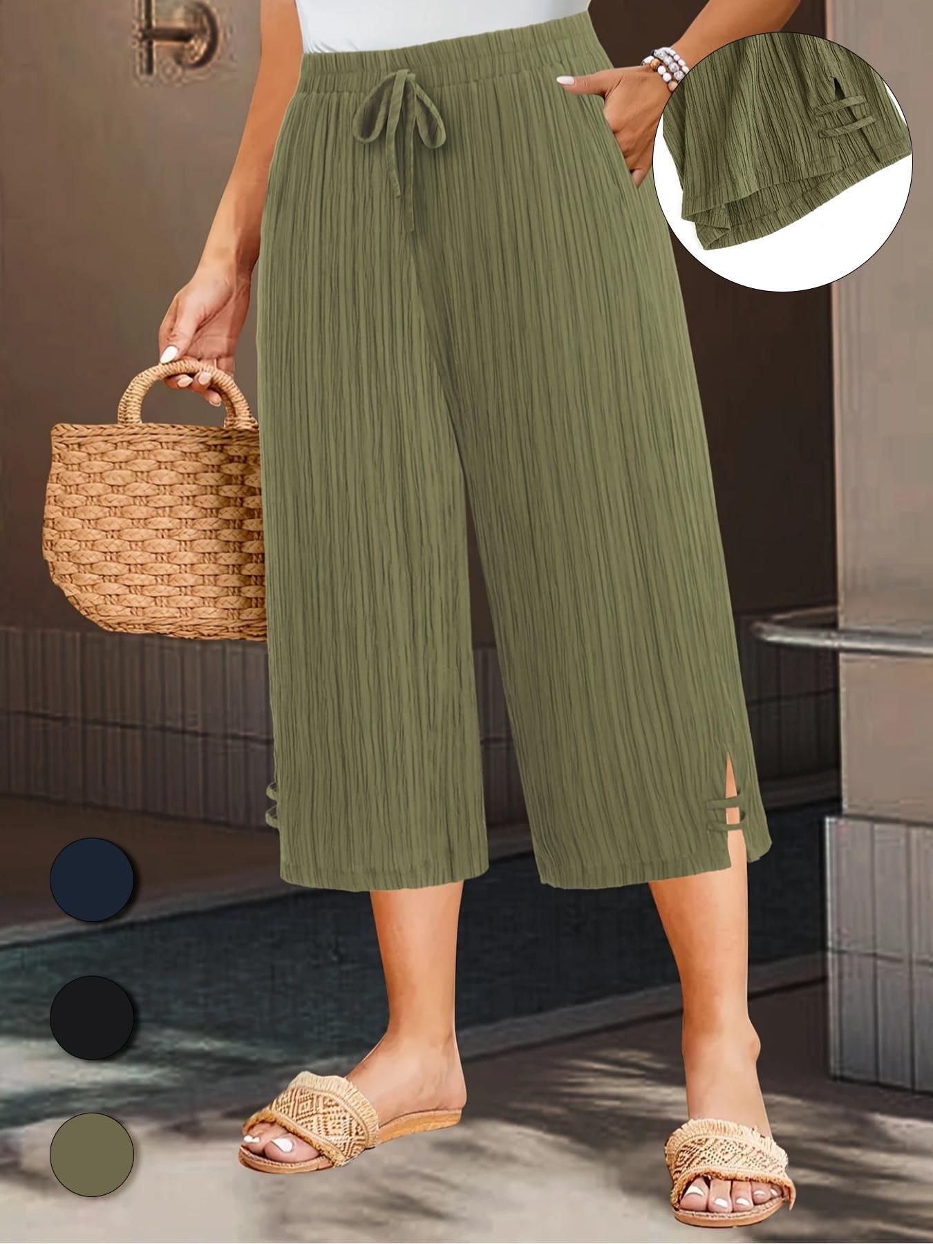 Pantalon femme grande taille mode d'été rayures Texture taille naturelle cheville jambe large pantalon quotidien