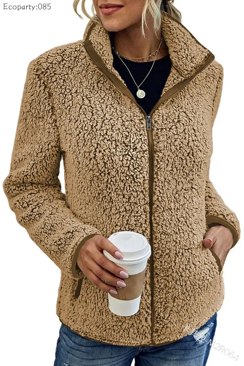 Manteaux chauds pour femmes, mode décontractée, fermeture éclair manches longues, col montant en velours bulle, sweat-shirt de couleur unie pour unisexe, automne hiver