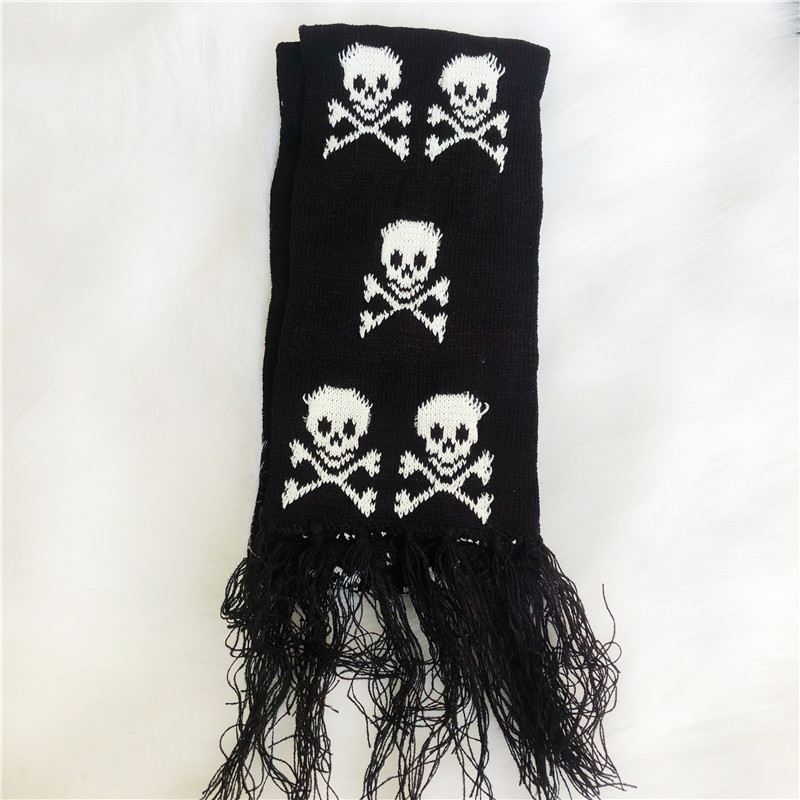 Écharpe Hip Hop unisexe pour femmes et hommes, marque de luxe, châle tricoté, chaud d'hiver, Design tête de mort, longue frange enveloppante