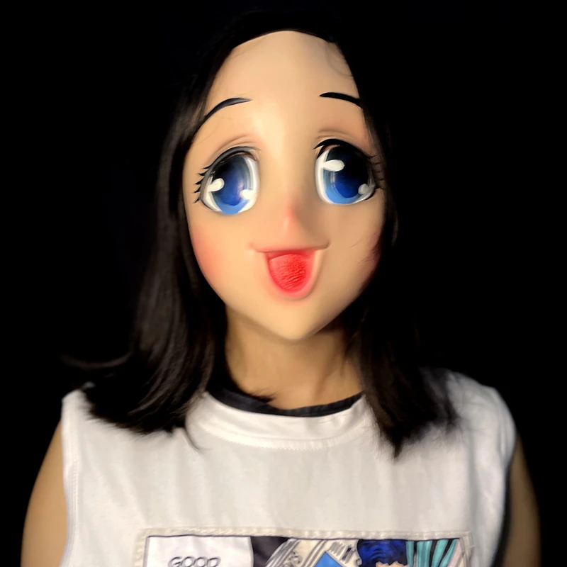 Masque réaliste en Latex pour femme, grands yeux, demi-visage, dessin animé, Cosplay, Kigurumi, déguisement de fête, accessoires de Costume