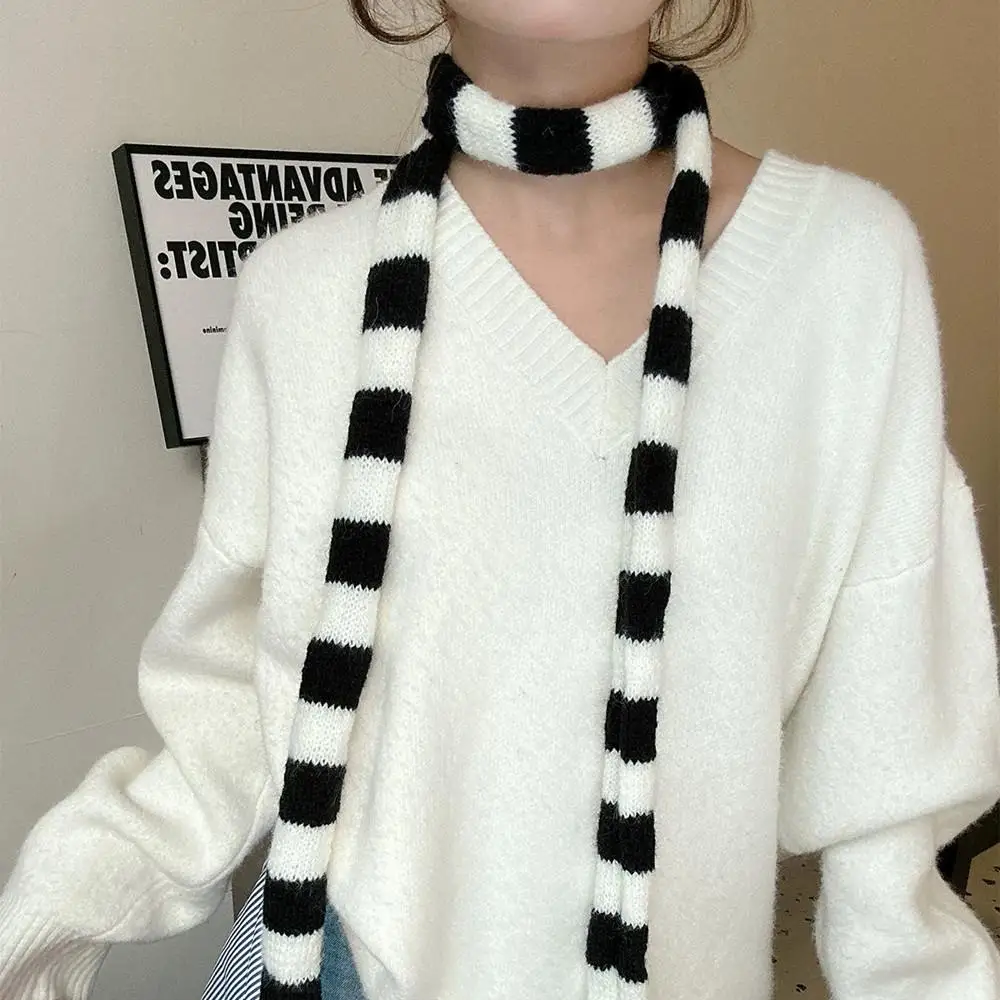 Écharpe tricotée à rayures chaudes pour femmes, écharpe longue fine et étroite, écharpe chaude en coton coréen Harajuku Y2K pour filles, foulard décoratif