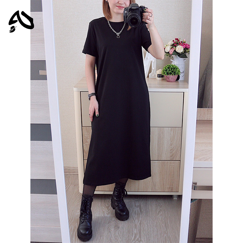 Robe T-shirt décontractée en coton pour femme, coupe ample, col rond, couleur unie, style streetwear, mode été