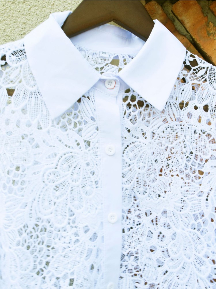Femme printemps automne nouvelle chemise de couleur unie à la mode dentelle découpe à manches longues ajusté haut à revers 2025 élégant dame Blouses