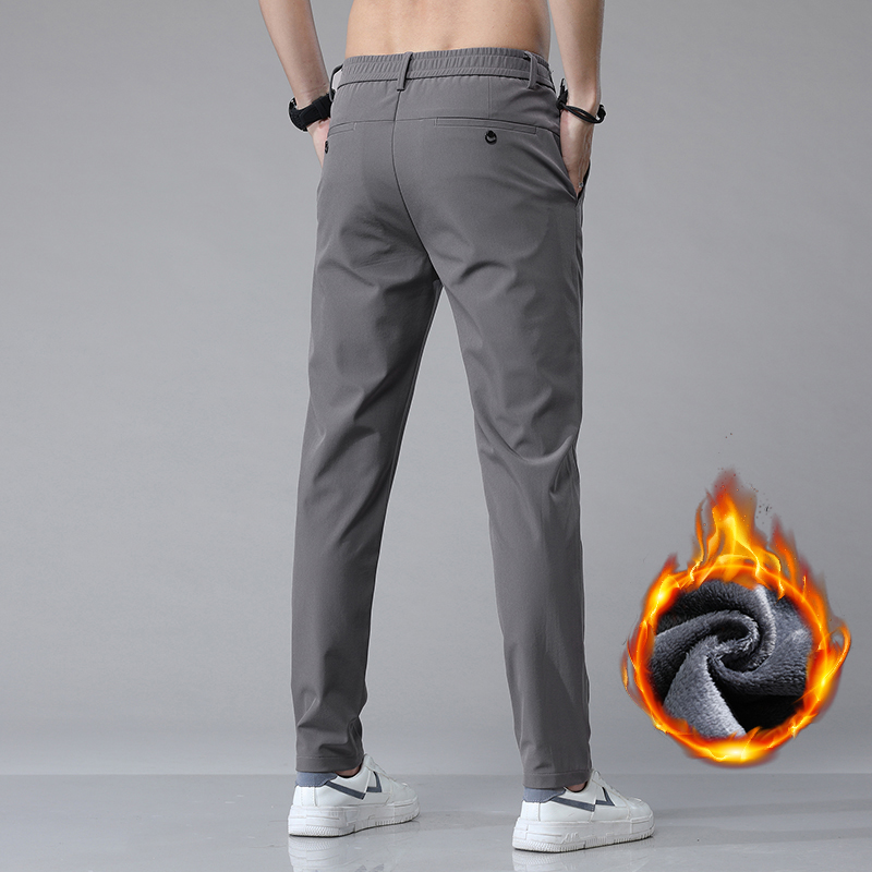 Coréen hommes chaud pantalons de Golf mince droit hiver épais polaire pantalons décontractés affaires mode Stretch thermique pantalon mâle