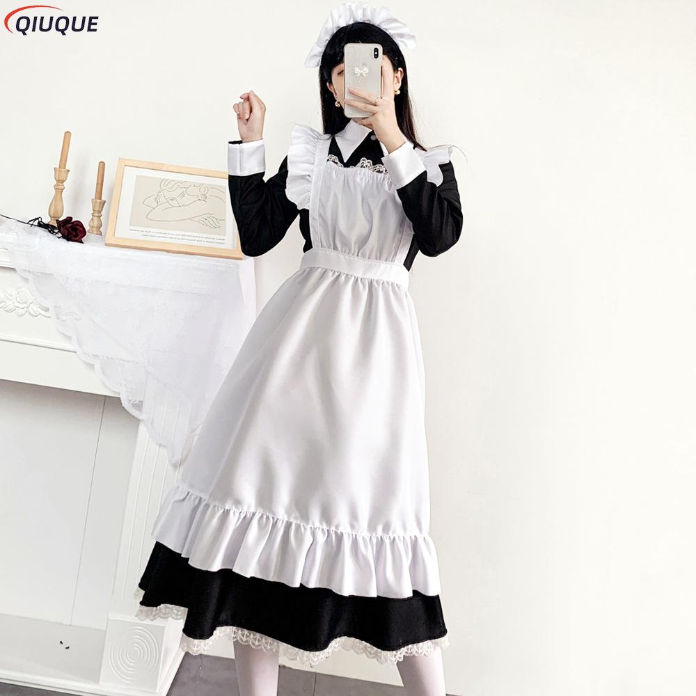 Robe de demoiselle d'honneur pour femmes, tenue de demoiselle d'honneur, tablier, robe croisée de femme de ménage, uniformes japonais, Costume de Cosplay d'halloween