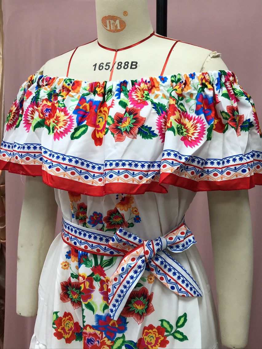 Wein femme fleur coloré une épaule rouge imprimé fleuri robe Maxi femme jupe d'été dame loisirs robes vêtements vêtements de mer