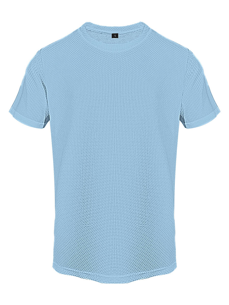 T-shirt d'été à manches courtes et col rond en soie glacée pour hommes, haut de vêtements pour hommes