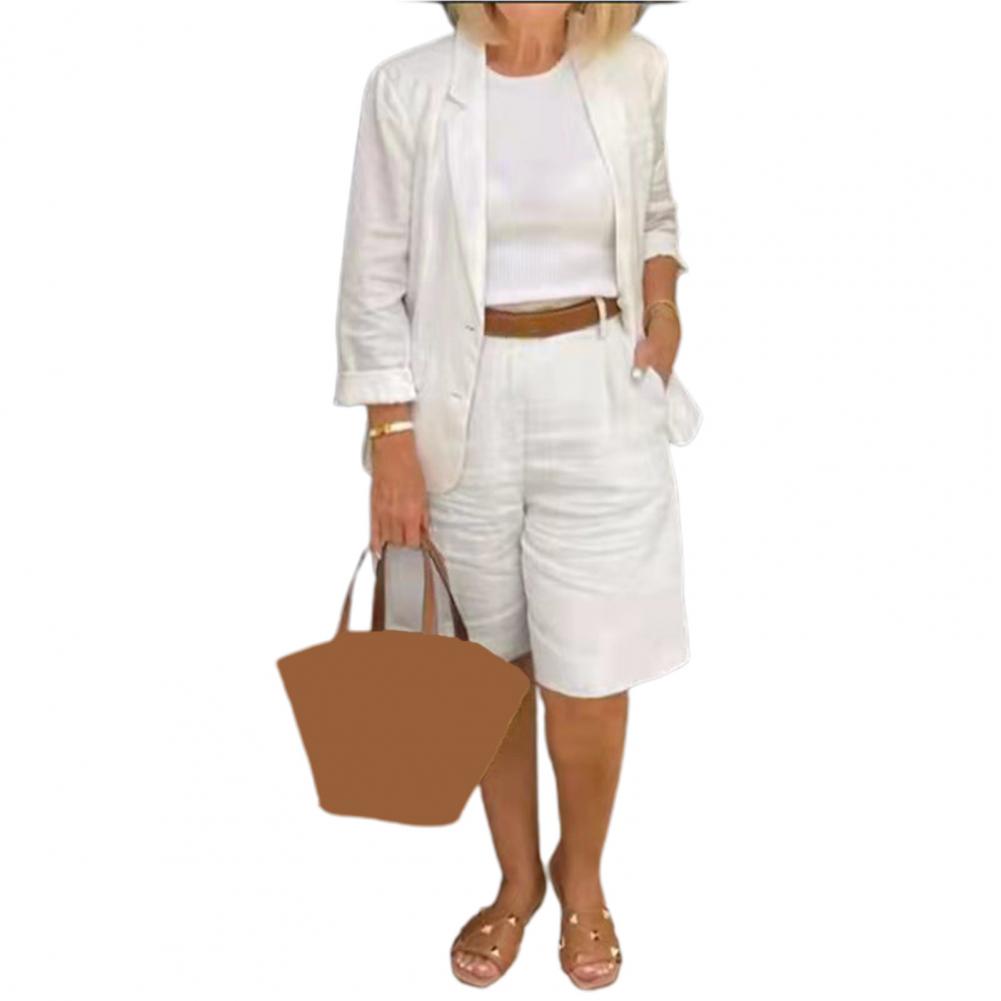 Ensemble deux pièces chemise à manches longues pour femmes, couleur unie, col rabattu, chemises décontractées, gilet, short à lacets, tenues pour dames, automne 2022