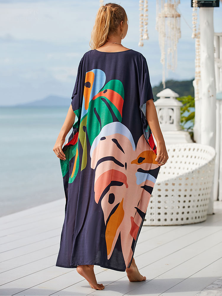 Robe longue marocaine pour femmes, kaftan bohème imprimé, tunique confortable, robe de maison, vêtements de plage, couverture de maillot de bain, grande taille, été, 2024, Q897