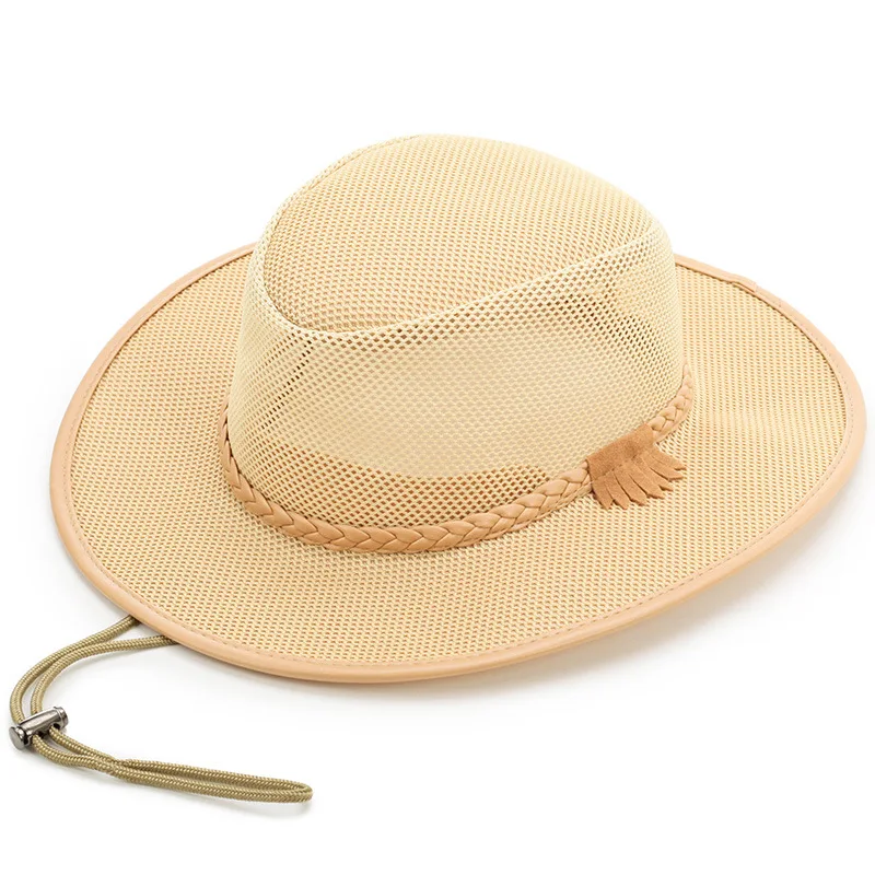 Chapeau de cowboy à large bord pour hommes – Chapeau de soleil d'été en maille respirante pour la plage et l'extérieur