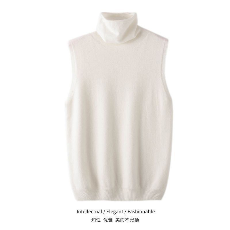 Pulls sans manches en laine mérinos 100% pour femmes, col roulé, gilet en laine, vêtements en tricot, mode printemps/automne/hiver, hauts de style gilet.